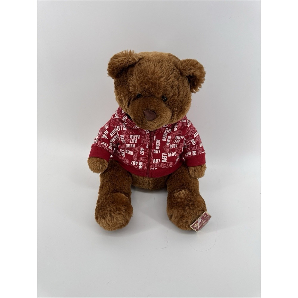 AEROPOSTALE Brown Teddy Bear Red Jacket Hoodie Stuffed Plush Toy W/ Tag 15"